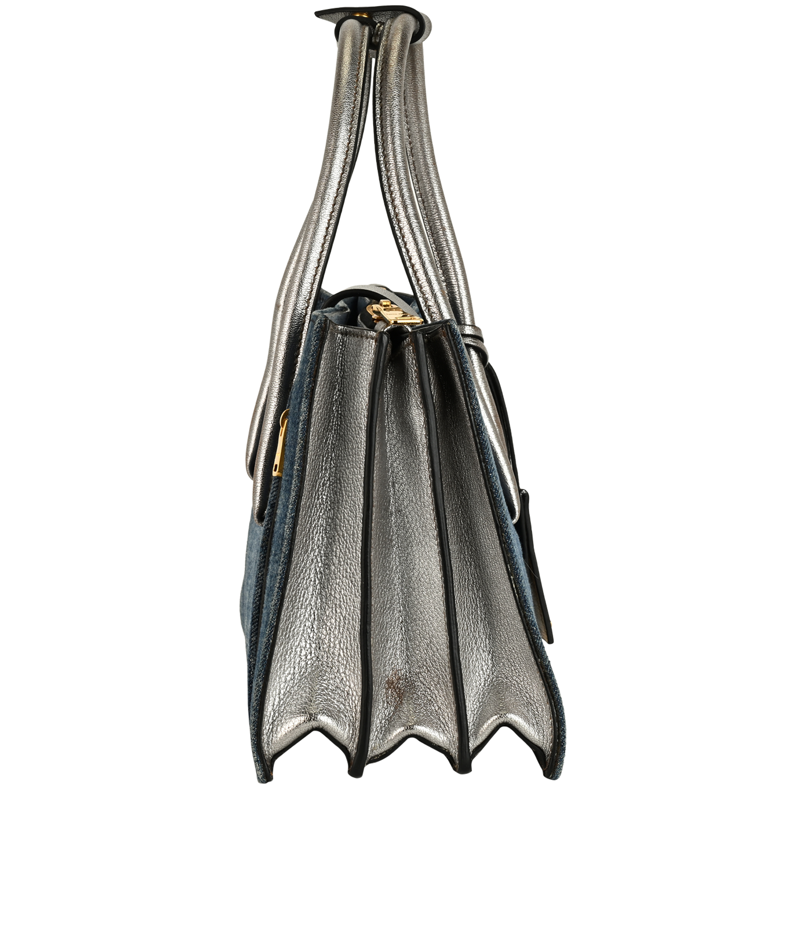 Pushlock Tote, &pound;380, Handbags, Blue/Silver, Denim/Leather, Side view